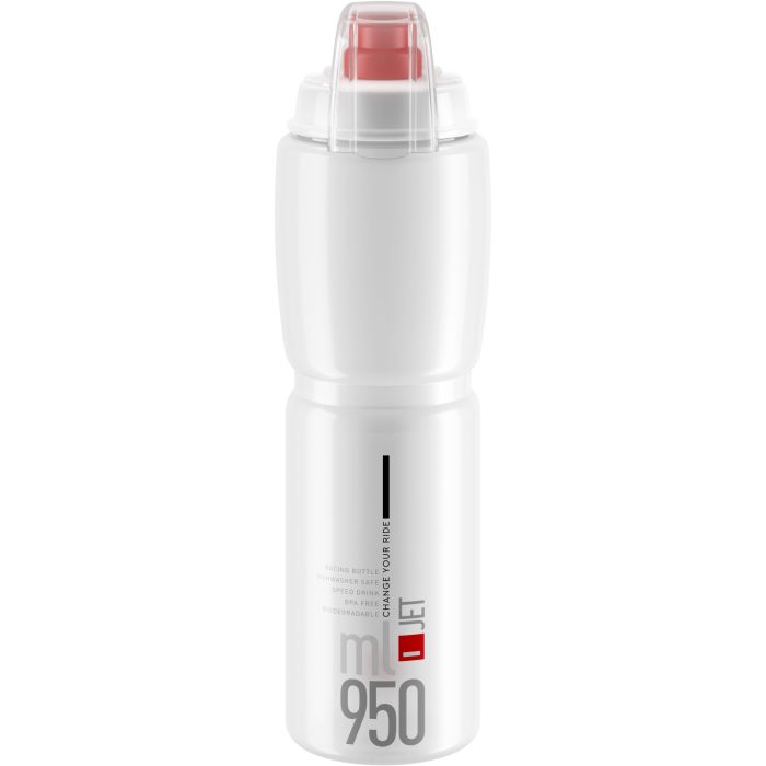 Elite Jet Biodegradable MTB Water Bottle - Clear / Red, 950ml